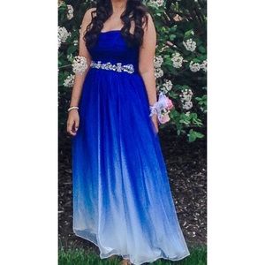 B. DARLIN • 3/4 • Strapless Blue Ombré Prom Dress